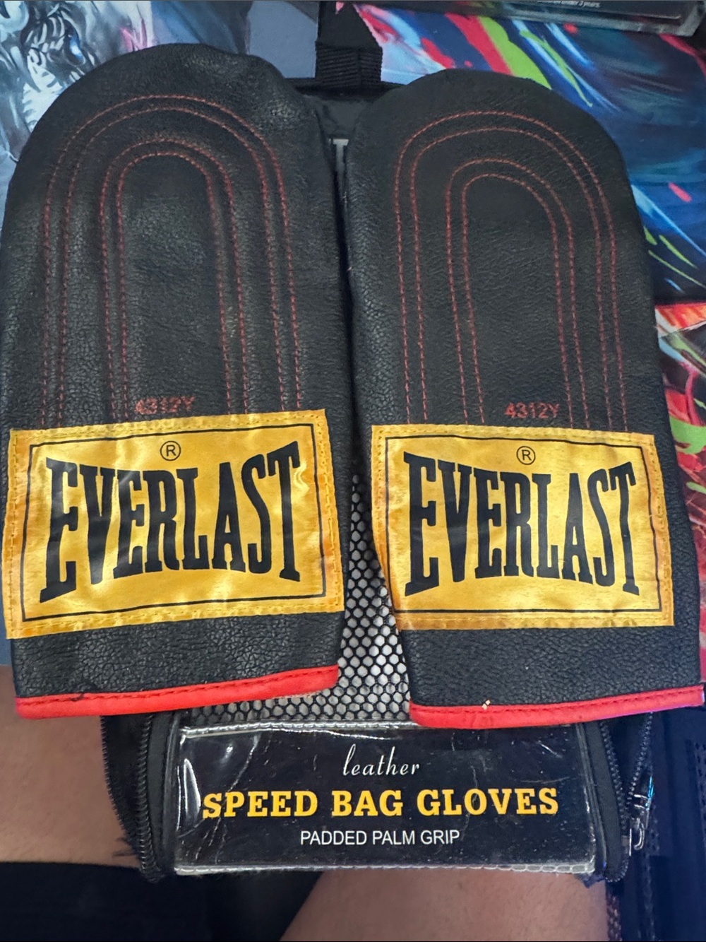 Everlast Black Gloves with Red Trim and Yellow Logo